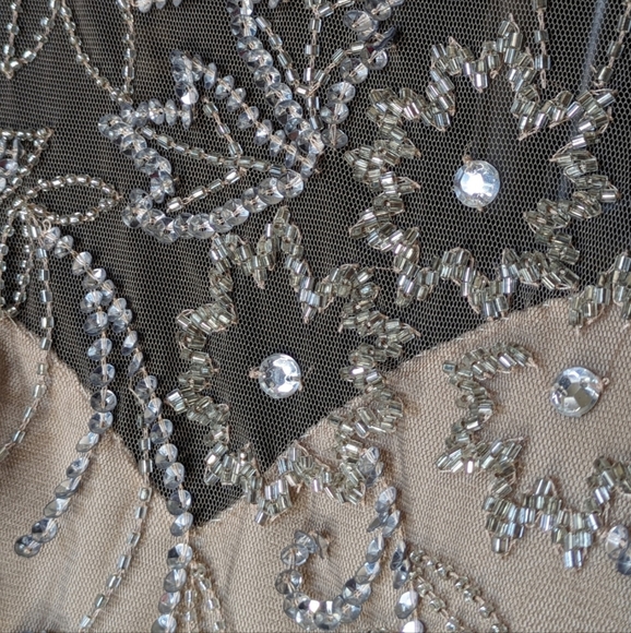 Vintage 1990 SCALA Hand Beaded Floral Sequin Sheer Tone Cocktail Evening Dress - Picture 4 of 7